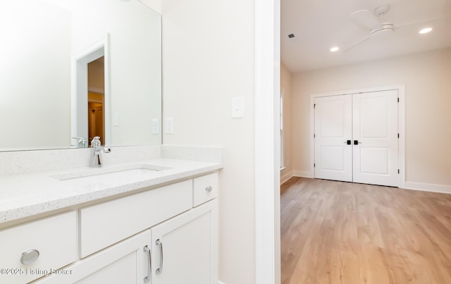 bathroom featuring hardwood / wood-style flooring and vanity