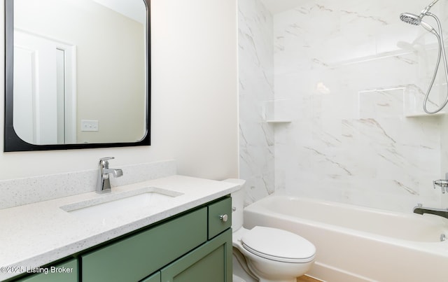 full bathroom featuring vanity, tub / shower combination, and toilet