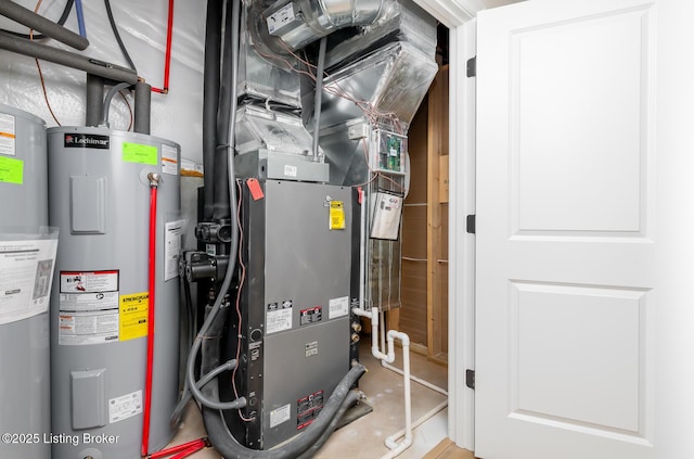 utility room with water heater and heating unit