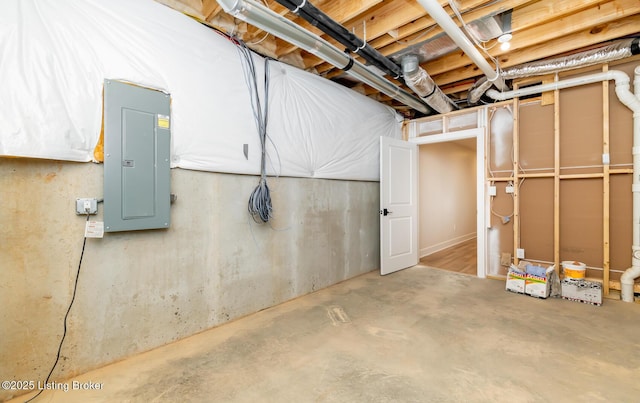 basement featuring electric panel