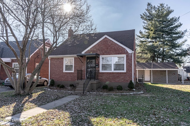 bungalow with a front lawn