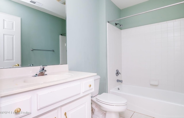 full bathroom with vanity, toilet, shower / bathing tub combination, and tile patterned floors