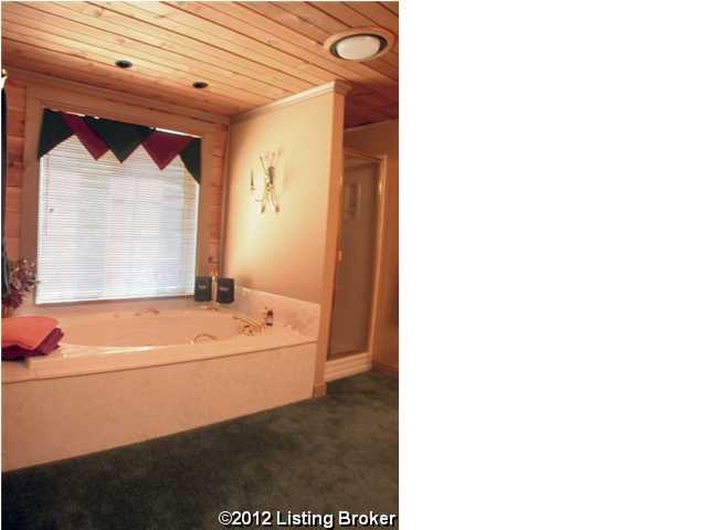 bathroom with independent shower and bath and wooden ceiling