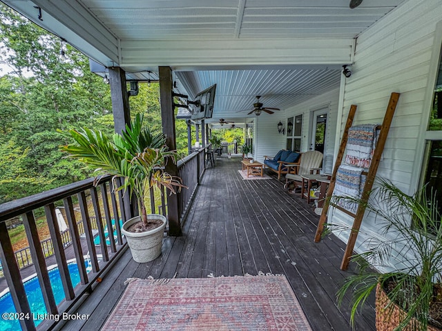 wooden terrace with ceiling fan