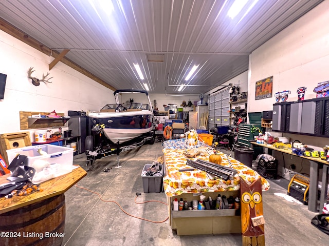 garage featuring a workshop area