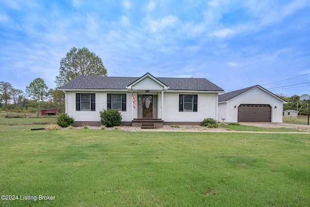 ranch-style house with a front lawn