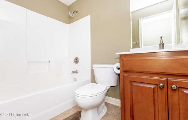 full bathroom featuring tile patterned floors, vanity, toilet, and bathtub / shower combination