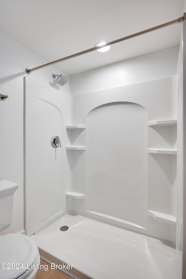 bathroom with a shower and toilet