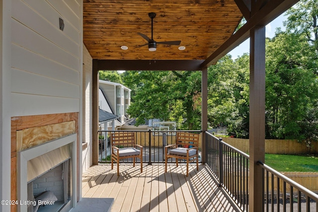 wooden terrace with ceiling fan