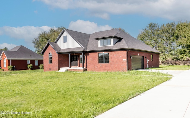 view of front of home featuring a garage and a front lawn