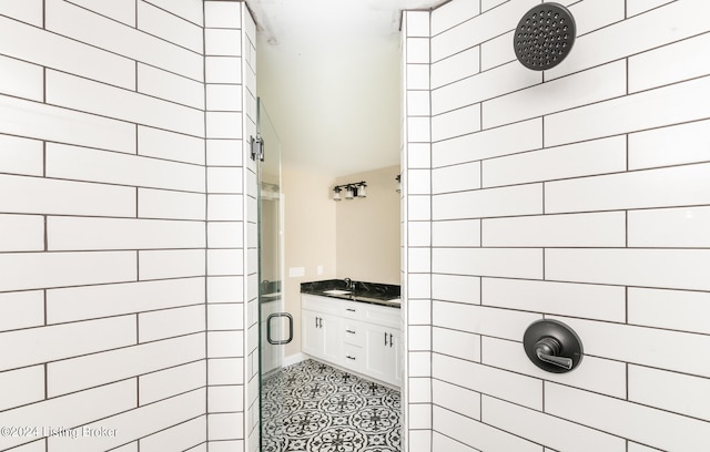 bathroom with sink and walk in shower