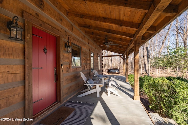 view of patio / terrace featuring covered porch and ceiling fan