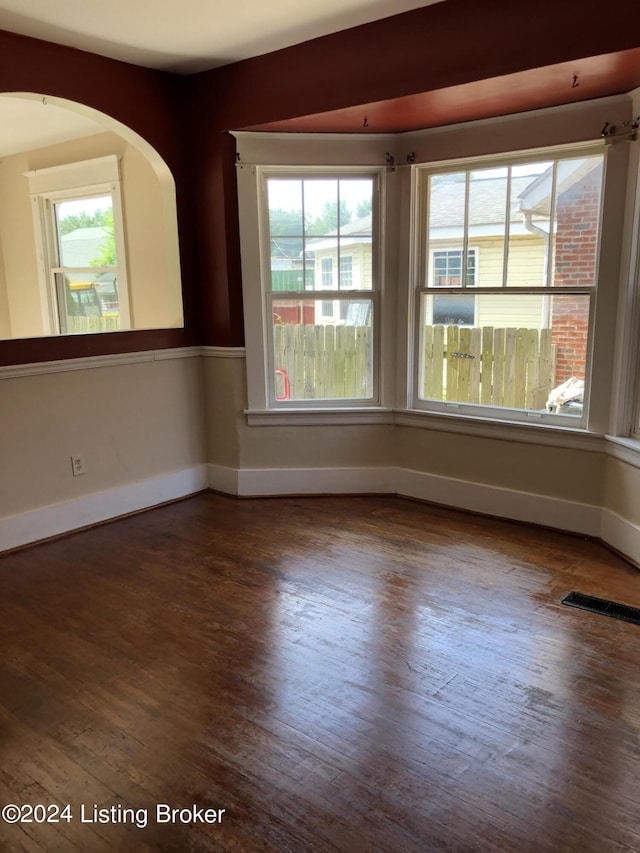 spare room featuring dark hardwood / wood-style flooring and a wealth of natural light