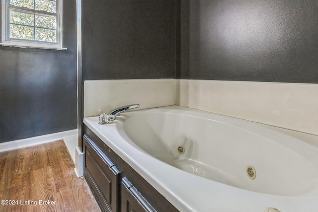 bathroom with a tub and hardwood / wood-style flooring