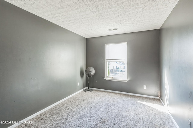 spare room featuring carpet and a textured ceiling