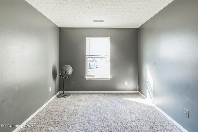 unfurnished room featuring carpet and a textured ceiling