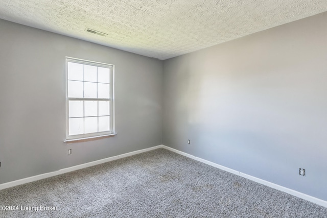 carpeted spare room with a textured ceiling