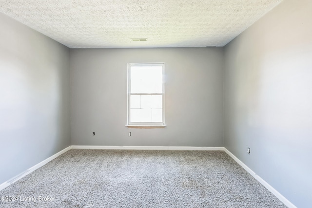 empty room featuring a textured ceiling and carpet flooring