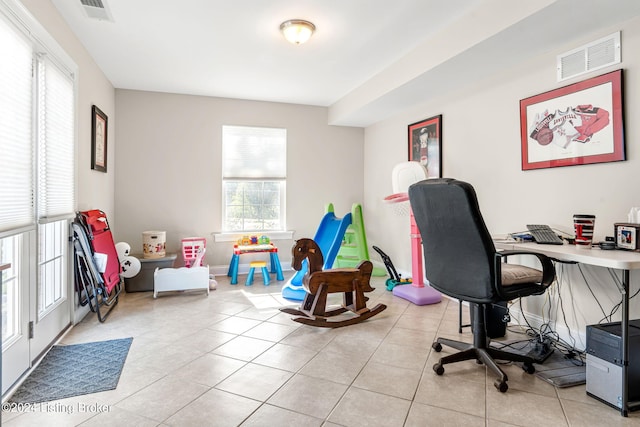 view of tiled home office