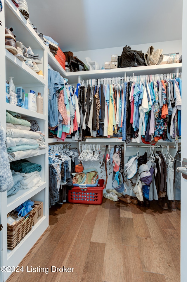 walk in closet with hardwood / wood-style floors