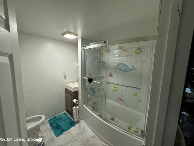 full bathroom featuring shower / bath combination with glass door, vanity, and toilet