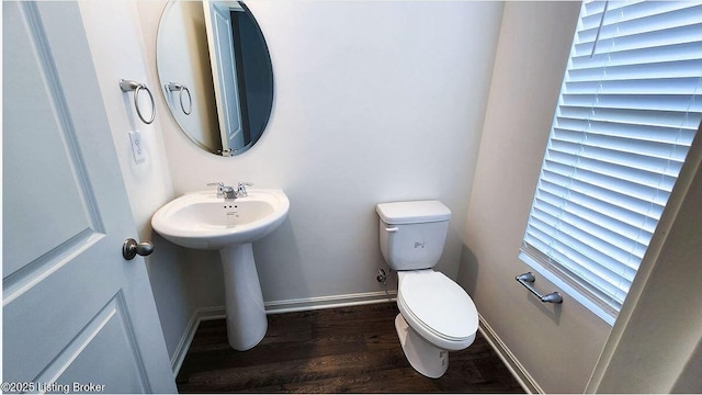 bathroom with wood-type flooring and toilet