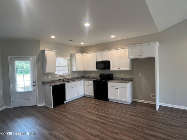 LOT13 Deer Vista Dr, Louisville, KY 40291 - kitchen featuring black appliances, dark wood finished floors, white cabinetry, and recessed lighting
