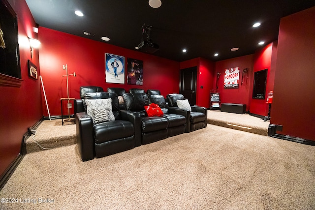 home theater room featuring carpet