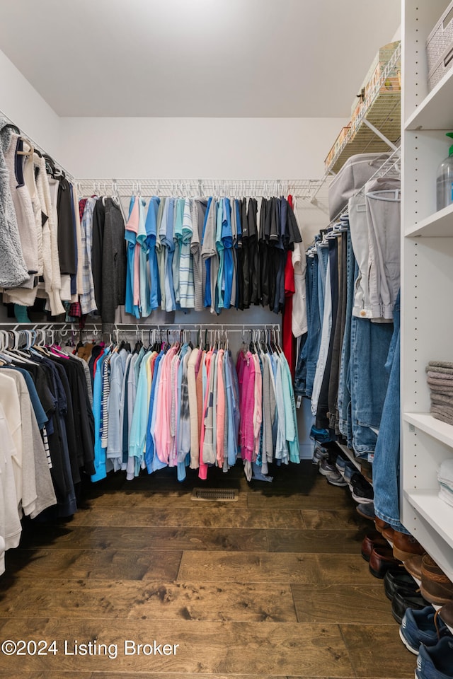 walk in closet with wood-type flooring