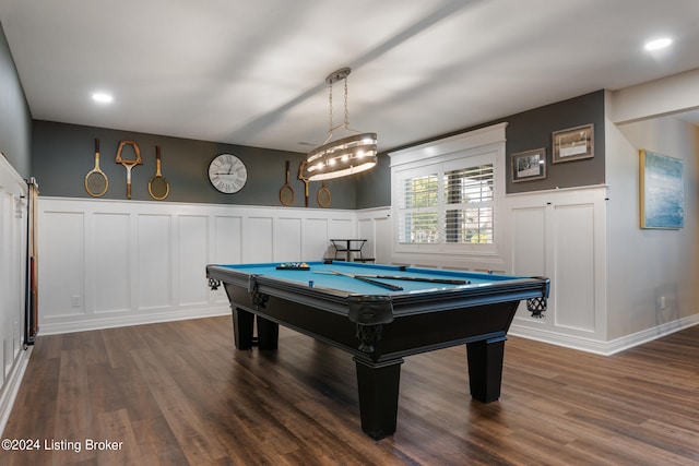 playroom featuring dark hardwood / wood-style floors and pool table