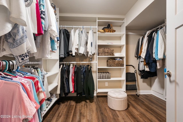 spacious closet featuring dark hardwood / wood-style floors