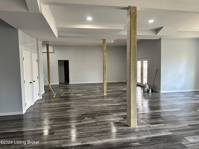 basement with dark wood-type flooring