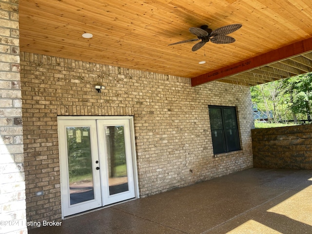 view of patio / terrace with ceiling fan and french doors