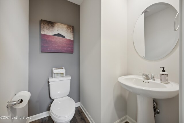 bathroom with wood-type flooring and toilet