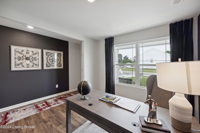 office with hardwood / wood-style flooring