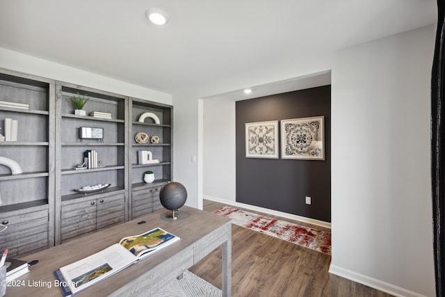 office area with dark hardwood / wood-style flooring