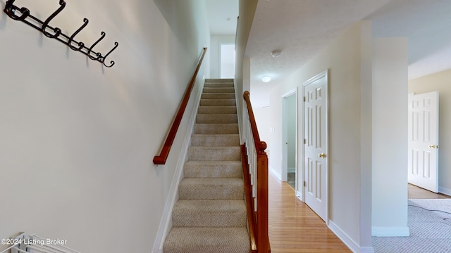 staircase with wood-type flooring