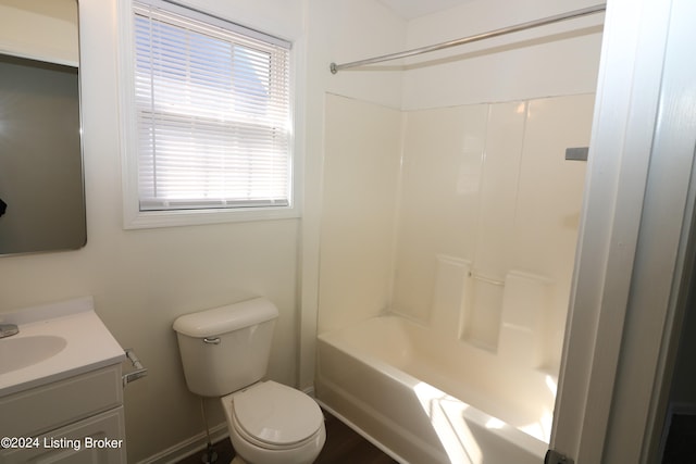 full bathroom with shower / bathing tub combination, vanity, and toilet