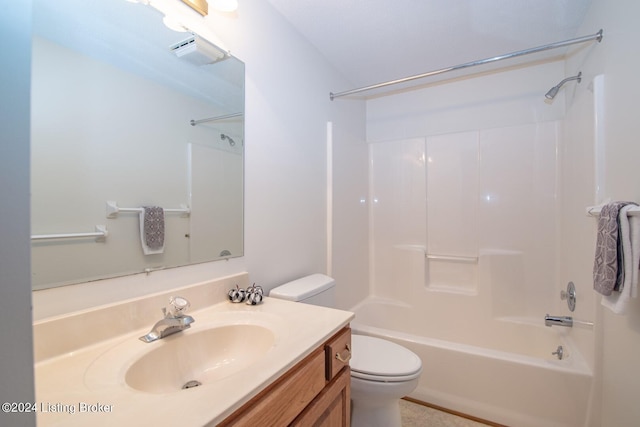 full bathroom featuring vanity, toilet, and shower / washtub combination