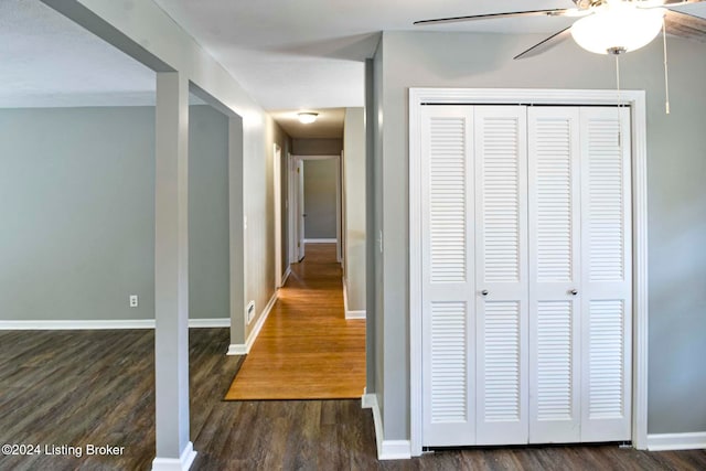 hall with dark hardwood / wood-style floors