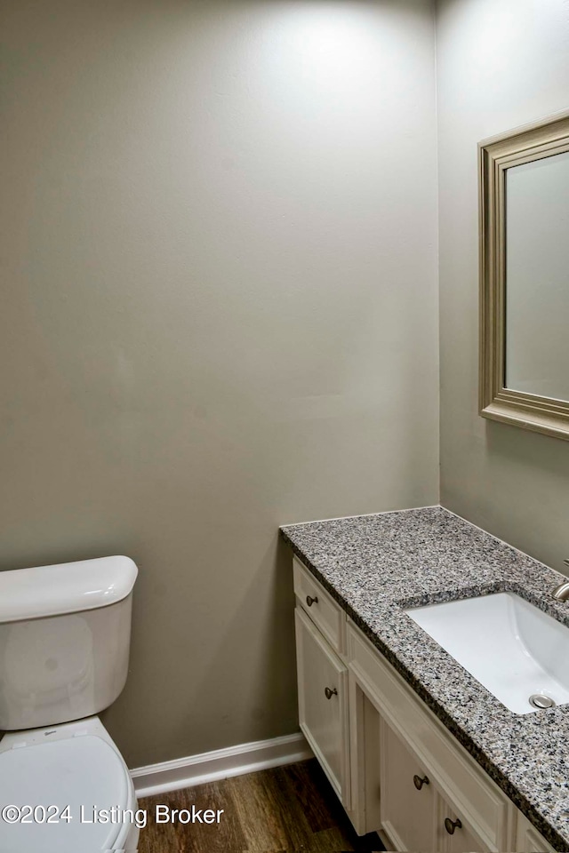 bathroom with vanity, hardwood / wood-style floors, and toilet