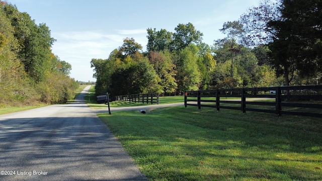 view of road with a rural view