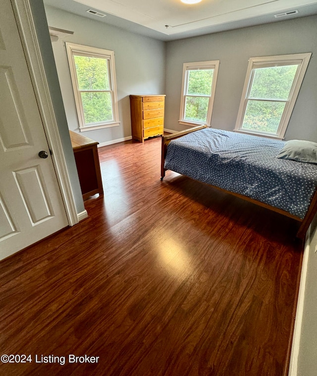 bedroom featuring hardwood / wood-style floors and multiple windows