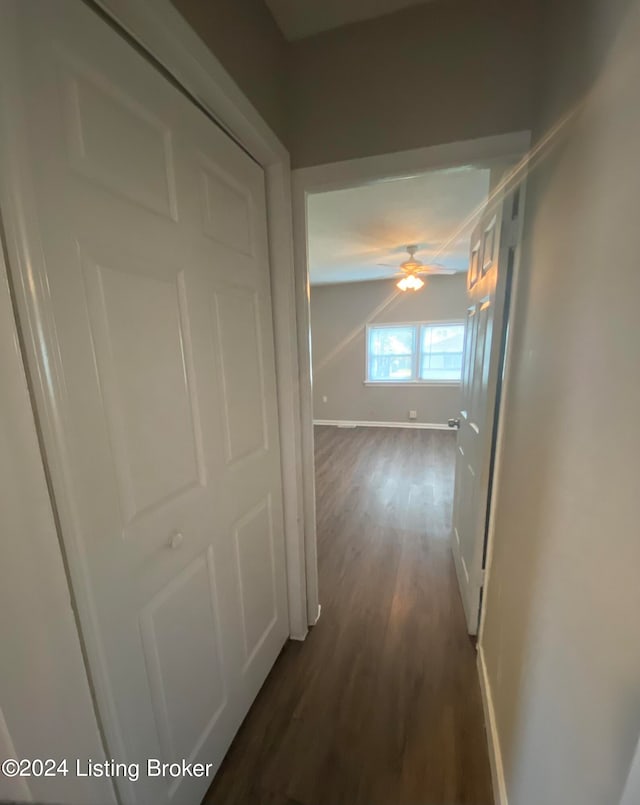 corridor featuring dark wood-type flooring