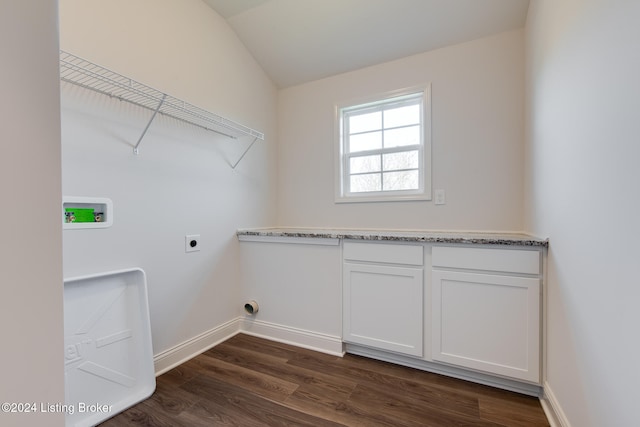 washroom with hookup for a washing machine, electric dryer hookup, and dark hardwood / wood-style floors