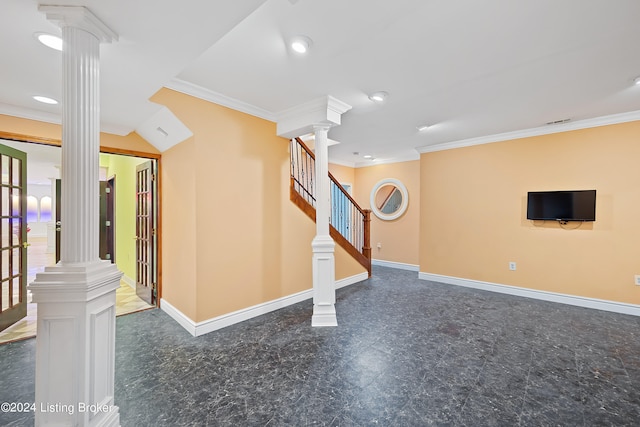 basement featuring ornamental molding