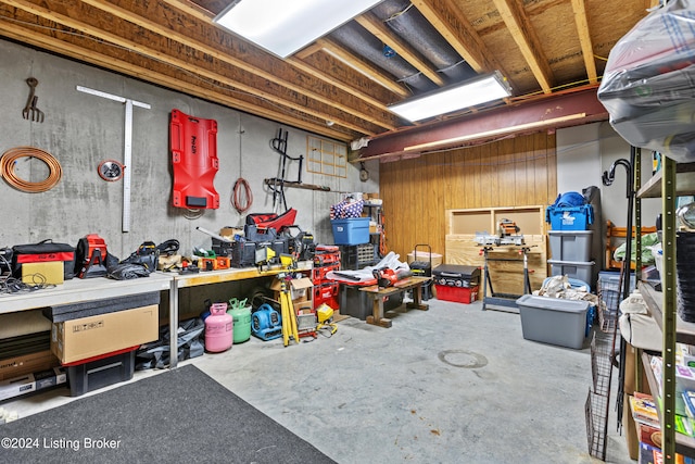 basement featuring a workshop area