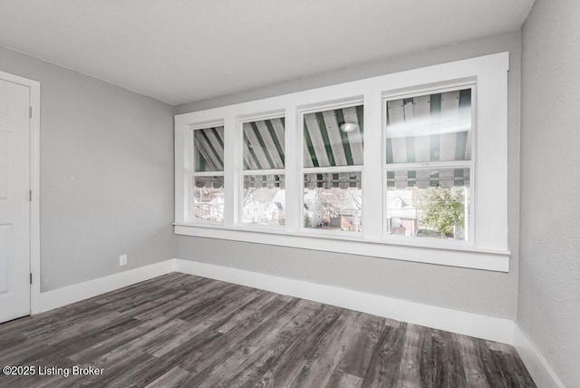 unfurnished room featuring dark wood-style floors and baseboards