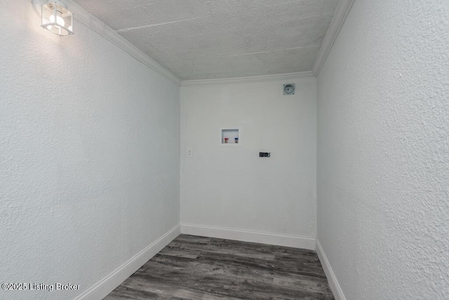 clothes washing area with hookup for a washing machine, laundry area, crown molding, and electric dryer hookup