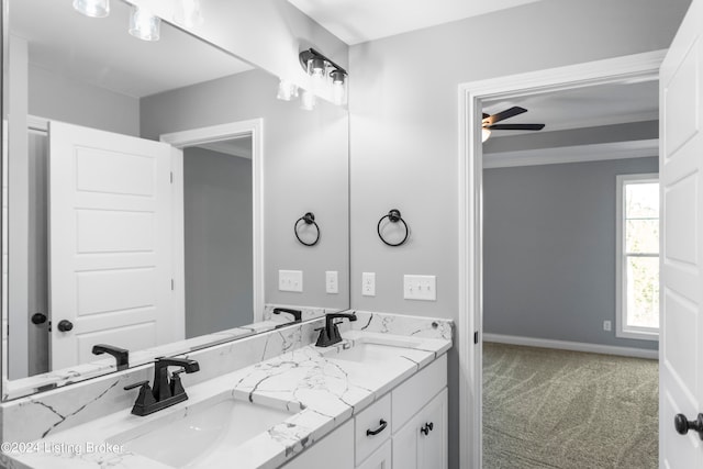 bathroom featuring vanity and ceiling fan